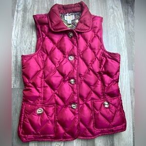 Talbots Puffer Vest Down Feather Button up Red Crimson Paisley Sz Medium